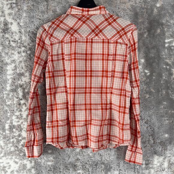 XXI Size M Plaid Cotton Button Top Salmon Long Sleeve Casual Pocket Collar - Picture 5 of 9